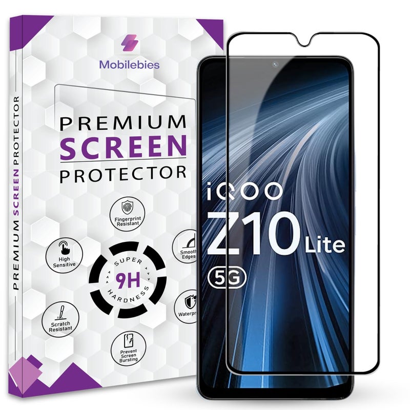 Mobilebies حماية شاشة زجاجية مقواة متميزة لجهاز iQOO Z10 Lite 5G (6.74 بوصة، عبوة من 1) | تغطية من الحافة إلى الحافة مع مجموعة سهلة للتثبيت - Image 1