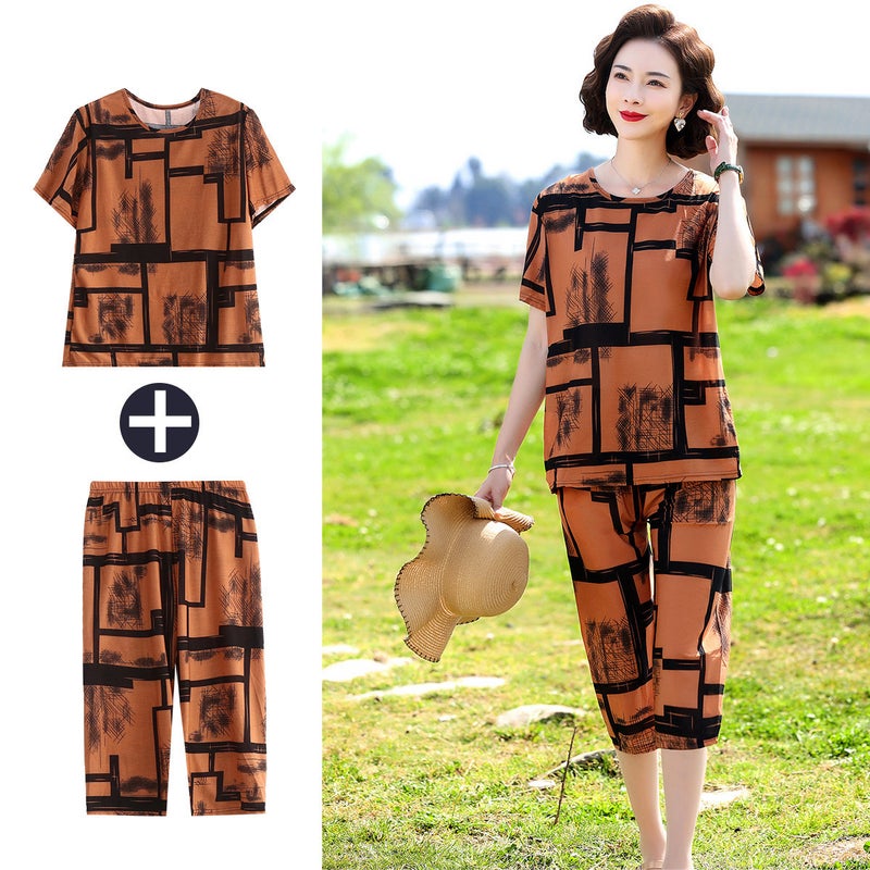 2024 Ice Silk Plus Size Womens Summer Two-Piece Set RED CHECK  - Image 3