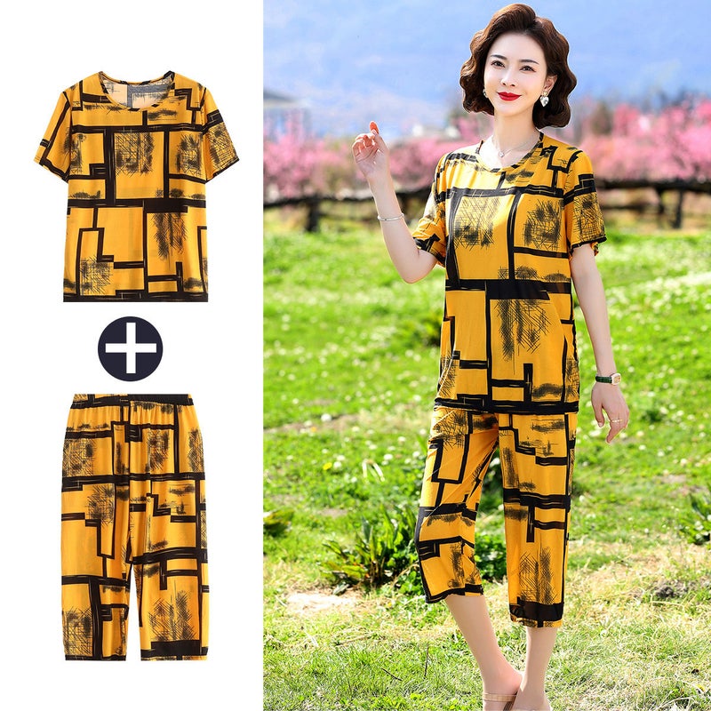 2024 Ice Silk Plus Size Womens Summer Two-Piece Set RED CHECK  - Image 2