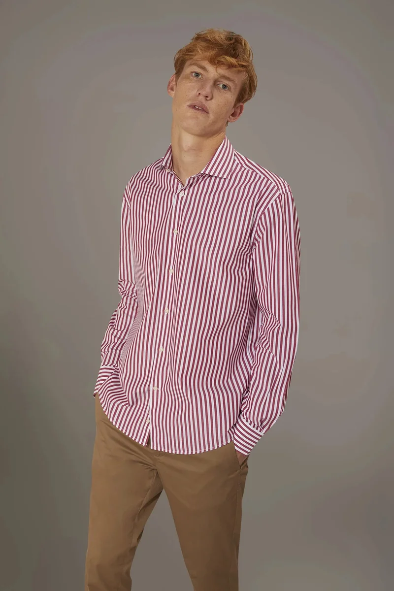 Classic washed shirt - White/Bordeaux