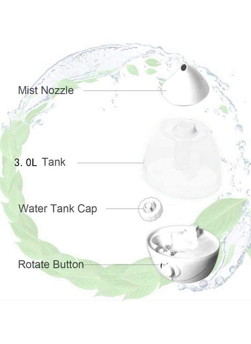 LIMOS - Mist Humidifier Air Cool for Bedroom 3L Ultrasonic Whisper Automatic Up To 11 Hours(White) - Image 1