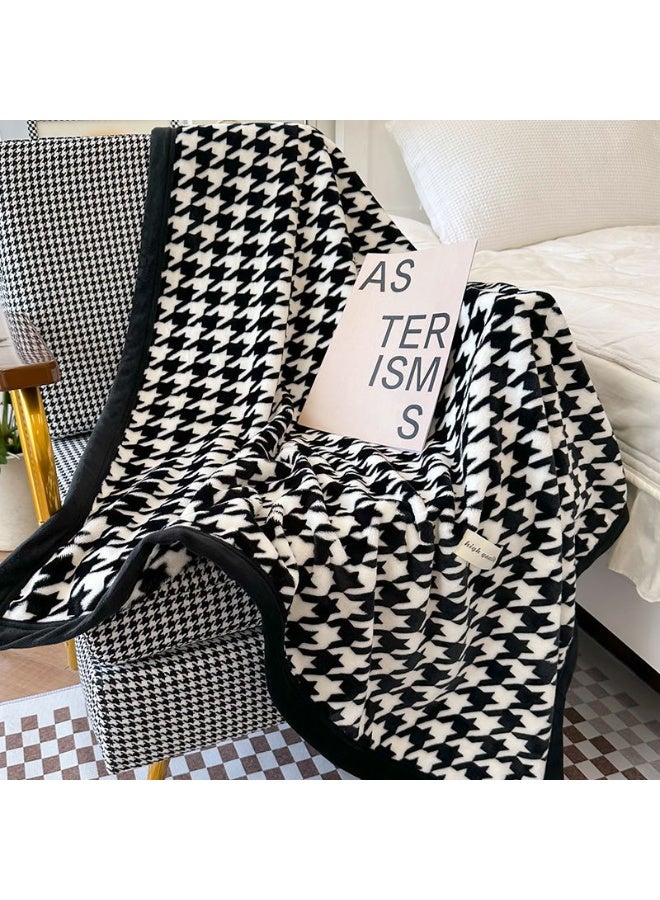 Houndstooth Throw Blanket, Reversible Super Soft Warm Fuzzy Plush Knit, Black, 59x78.7 inches - Image 1