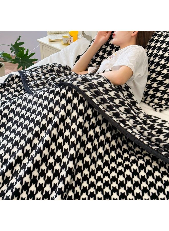 Houndstooth Throw Blanket, Reversible Super Soft Warm Fuzzy Plush Knit, Black, 59x78.7 inches - Image 2