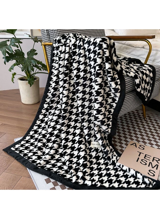 Houndstooth Throw Blanket, Reversible Super Soft Warm Fuzzy Plush Knit, Black, 59x78.7 inches - Image 3