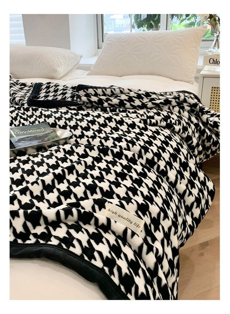Houndstooth Throw Blanket, Reversible Super Soft Warm Fuzzy Plush Knit, Black, 59x78.7 inches - Image 5