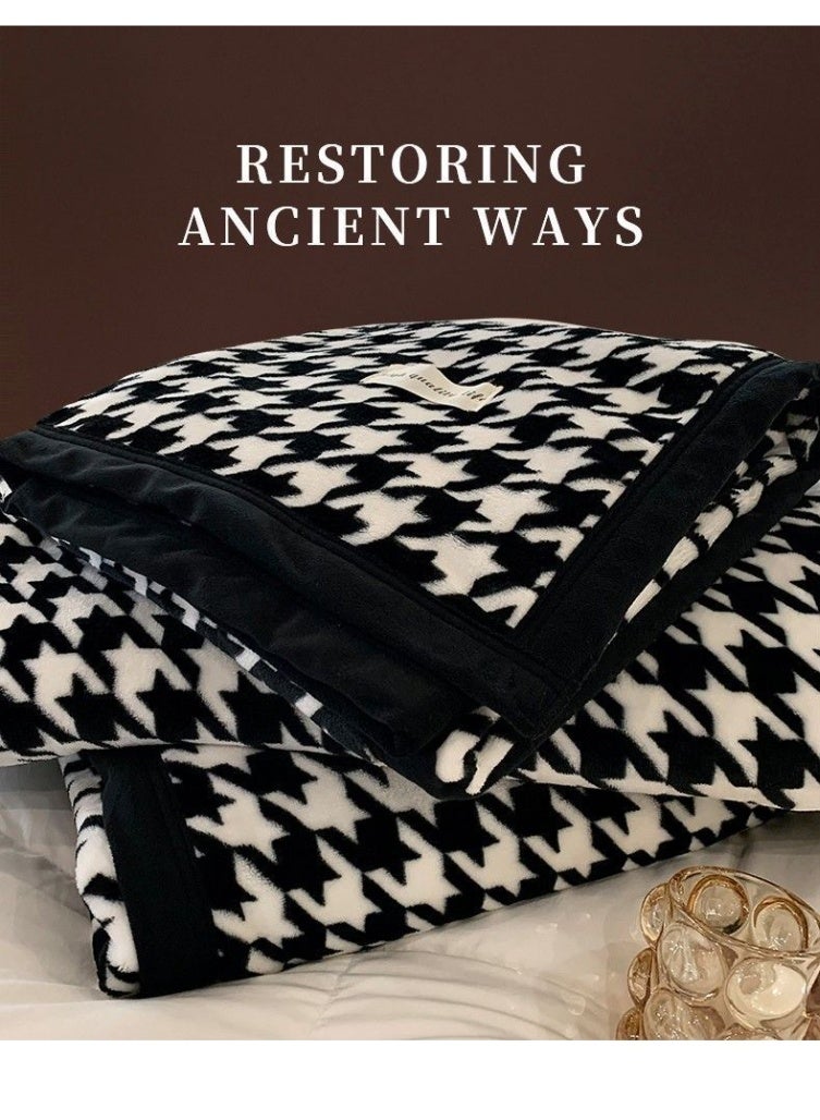 Houndstooth Throw Blanket, Reversible Super Soft Warm Fuzzy Plush Knit, Black, 59x78.7 inches - Image 4