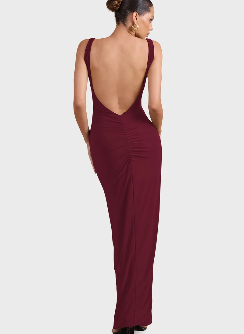 Club L London Square Neck Side Slit Dress