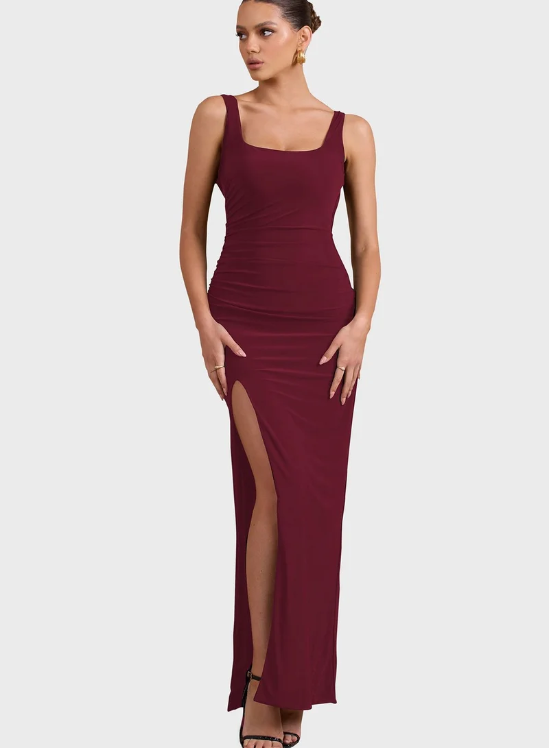 Club L London Square Neck Side Slit Dress