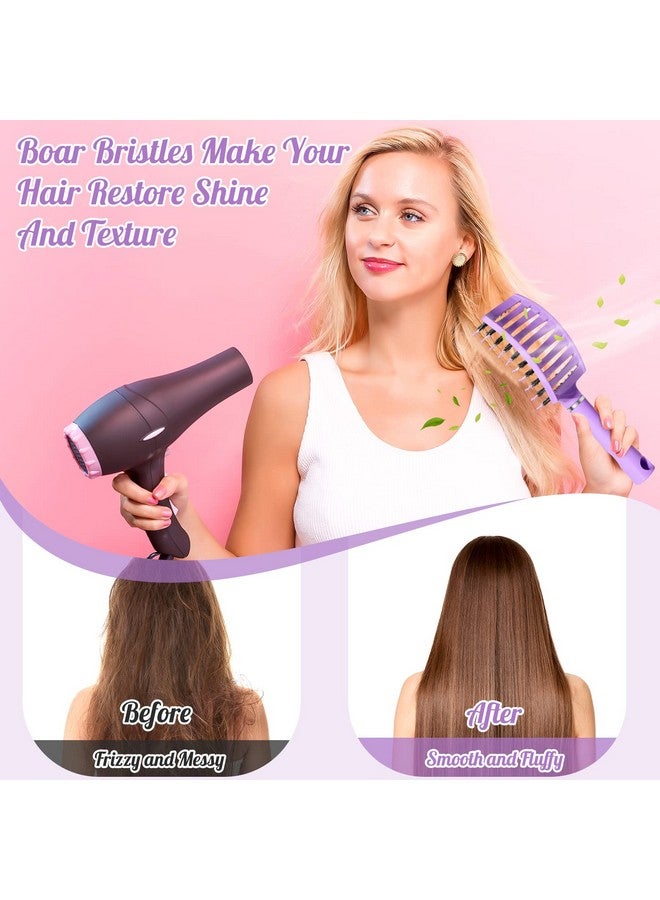 URTHEONE Sh,Urtheone Detangling Hairbrush Boar Bristle Curved Vented Hair Brush For Women Men Kids Curly Thick Long Short Wet Or Dry Hair, Faster Blow Drying (2Pack, Pink&Purple) - Image 2
