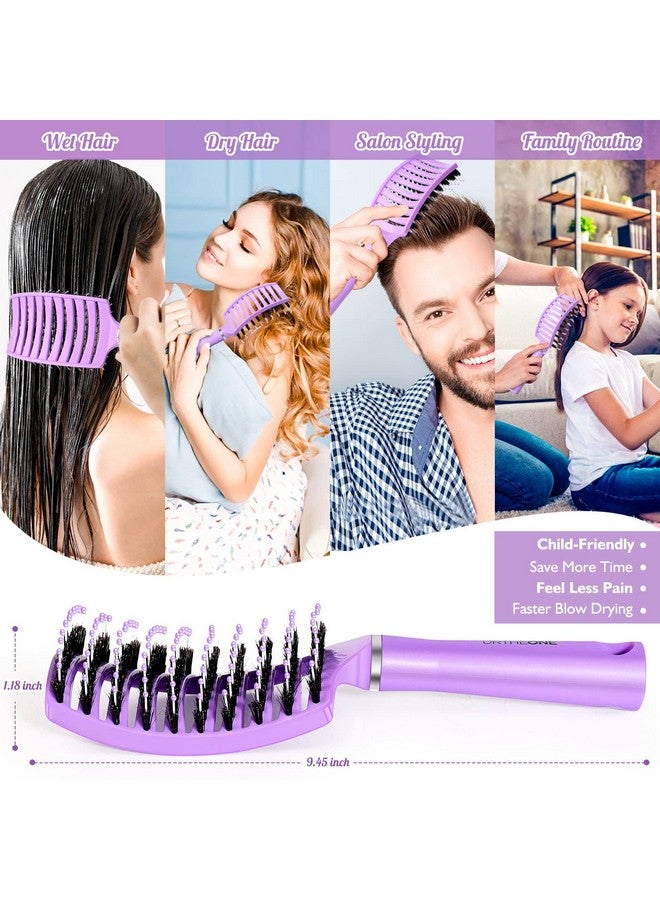 URTHEONE Sh,Urtheone Detangling Hairbrush Boar Bristle Curved Vented Hair Brush For Women Men Kids Curly Thick Long Short Wet Or Dry Hair, Faster Blow Drying (2Pack, Pink&Purple) - Image 3