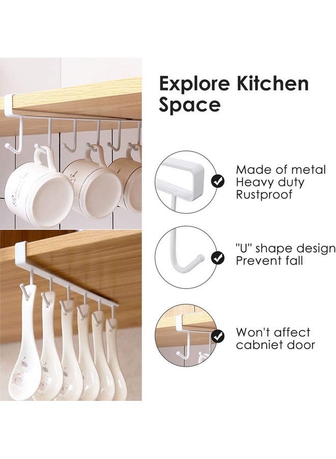 FORKLS Stainless Steel 6 Hook Under Shelf Cabinet Rack for Coffee Cup, Mug, Wine Glass, Tie Hooks, Keys Hooks, Hanging Belts Scarf Organizer Kitchen Utensils Holder Rack (White, Pack of 4) - Image 3