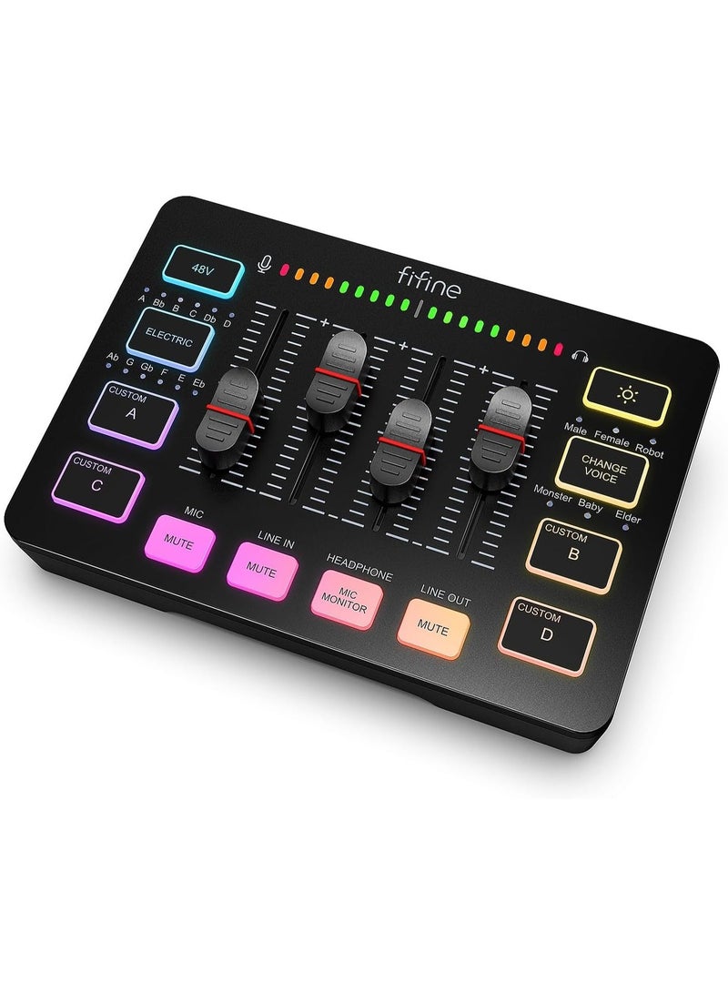 FIFINE Fivene Gaming Sound Mixer, RGB Audio Mixer with XLR Microphone Interface, Single Control, Volume Down, Mute Button, 48V Phantom Power, for Podcasting, Audio Recording, and Gaming SC3 - Image 1