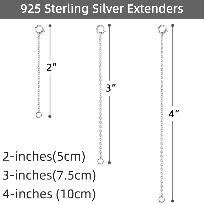 VANBARIS 925 Sterling Silver Necklace Extender Sterling Silver Necklace Chain Extenders for Women Chain Bracelet Anklet Jewelry Extension for Necklaces, 3 Piece Set (2, 3, 4 Inches) - Image 3
