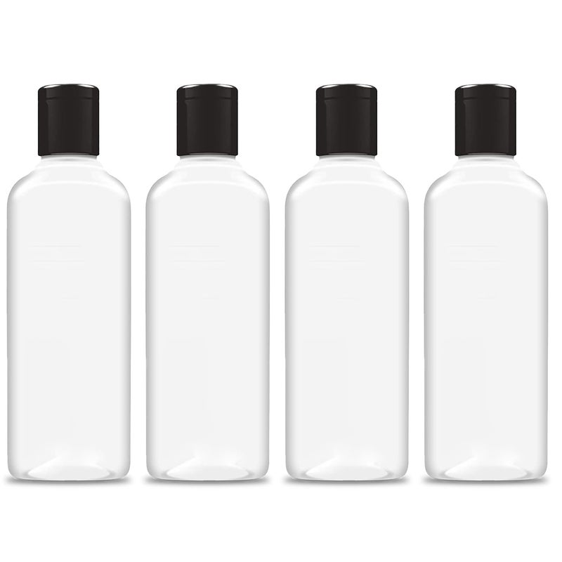 MADHYA زجاجة ضغط سعة 200 مل مع غطاء قابل للطي، حاوية فارغة قابلة لإعادة التعبئة خالية من BPA للشامبو، المستحضرات، الصابون السائل، الكريمات، زجاجة شفافة بحجم السفر، غطاء أسود قابل للطي، مجموعة من 4 - Image 1