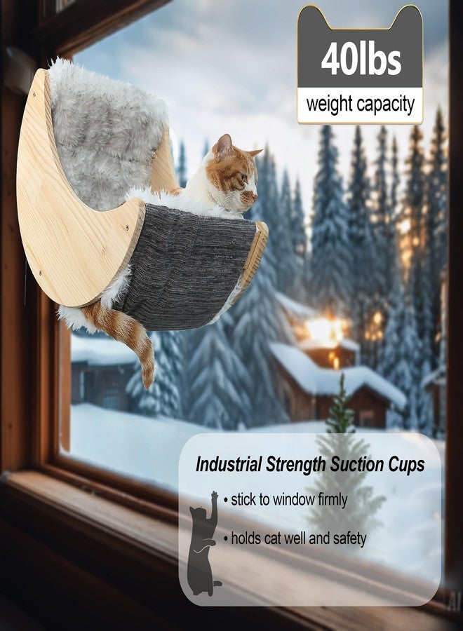 HAPYKITYS Window Cat Beds with Ultra Plush Hammock, Moon Shelves Mounted with Strong Suction Cups, Cat Window Seat for Overlooking and Sunbathing(Faux Wool Fur) - Image 5