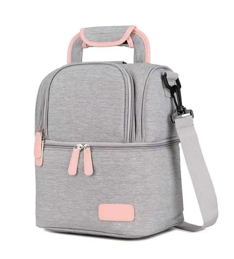 Meichoon Breast Pump Backpack Breastmilk Cooler & Insulated Baby Bottle Bag Waterproof - Portable Thermal Insulated Lunch Bag/Large Capacity Handbag/Baby Milk Freezer for Work Mommy Women XC01 Grey - Image 1