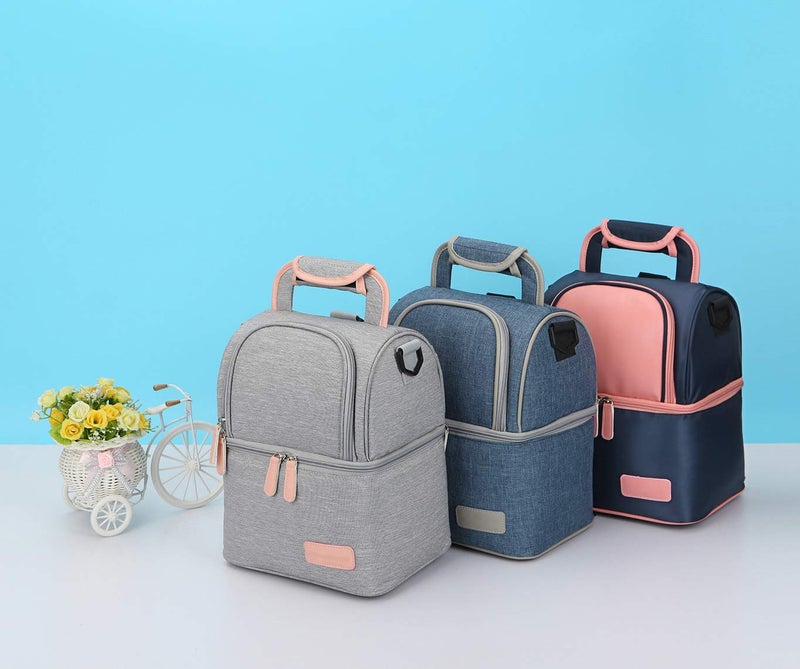 Meichoon Breast Pump Backpack Breastmilk Cooler & Insulated Baby Bottle Bag Waterproof - Portable Thermal Insulated Lunch Bag/Large Capacity Handbag/Baby Milk Freezer for Work Mommy Women XC01 Grey - Image 2