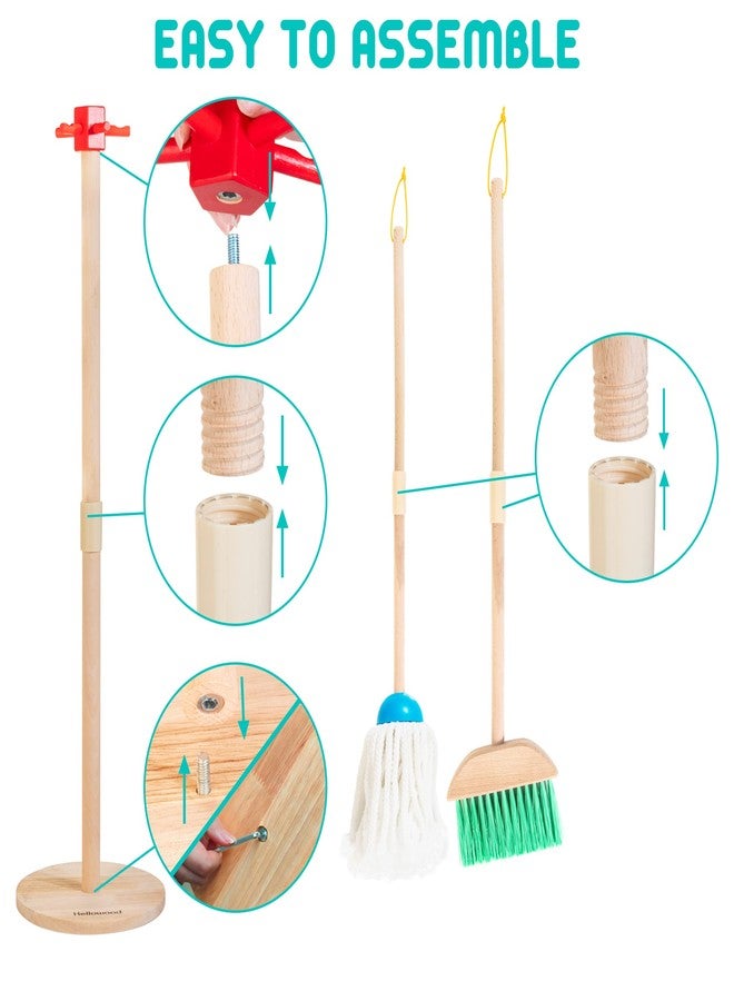 HELLOWOOD Kids Cleaning Set, 8 Pcs Wooden Housekeeping Play Set Includes Broom Mop Duster Dustpan Brushes Rag and Organizing Stand, Cleaning Toys Gift for Toddlers Girls Boys Age 3-6, Solid Beech Wood - Image 4