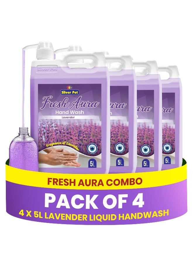 Silver Pot Fresh Lavender Hand Wash Liquid Soap 20 Litres – (4 x 5 Litres) Gentle on Hands - Removes Oil, Grease & Odor - Germ Protection Hand Soap - Fresh Lavender Fragrance - Image 1