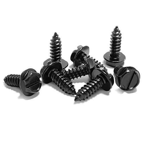 YALOK Anti Theft License Plate Screws Kits 8Sets Rustproof Stainless Steel Car Tag Plate Mounting Hardware, M6 (1/4") Tamper Proof Fastener Nut, Caps Cover for Front Rear Frame Holder（Slotted-Black/8） - Image 1