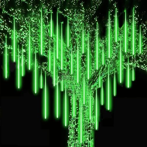 LITEHOM Rain Drop Lights, LED Meteor Shower Lights 11.8 inch 8 Tubes 192leds, Icicle Falling Lights for Diwali Lights for Decoration for Home Xmas Tree Christmas Decoration Outdoor (Green) - Image 1