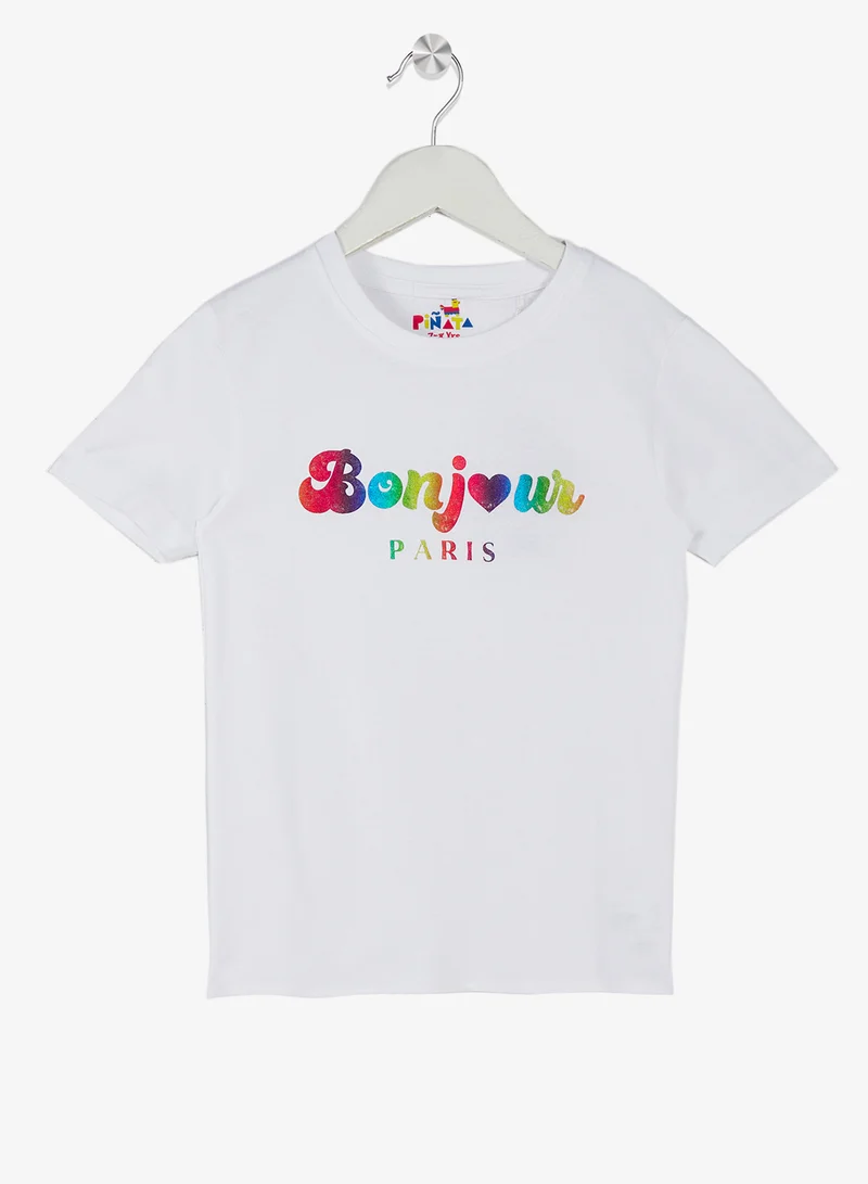 بنياتا طقم تيشيرتان مزين بطبعة للبنات من قطعتين