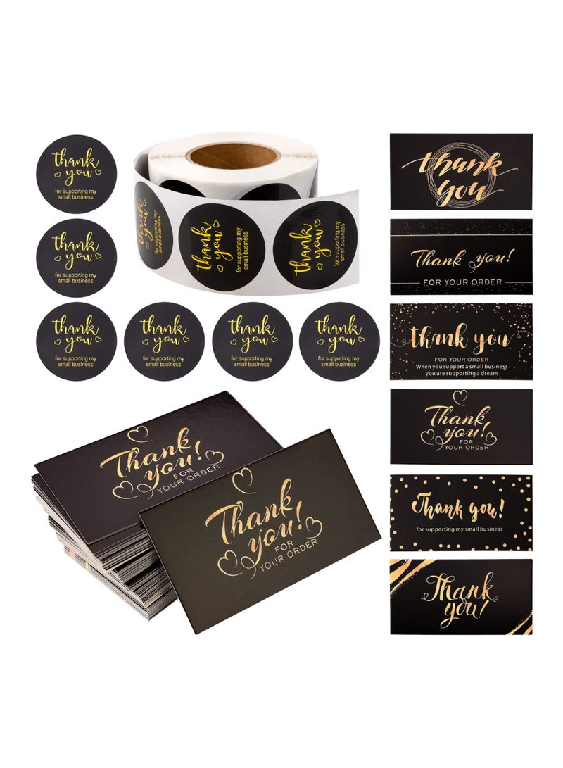 SYOSI Thanks Cards, 620 Pcs Small Business Thanks Cards and Stickers Set, Thank You Cards, Black bronzing Thank You for Supporting My Small Business Gratitude Card for Envelope Retail Store Business Sellers  - Image 1