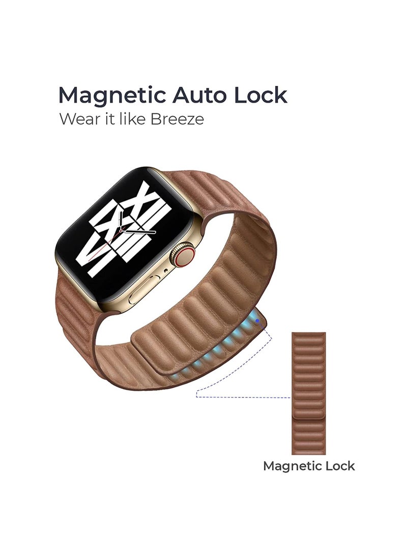 HEXABEX Apple Watch Leather Link Strap for 46mm/45mm/44mm/49mm Brown  - Image 2