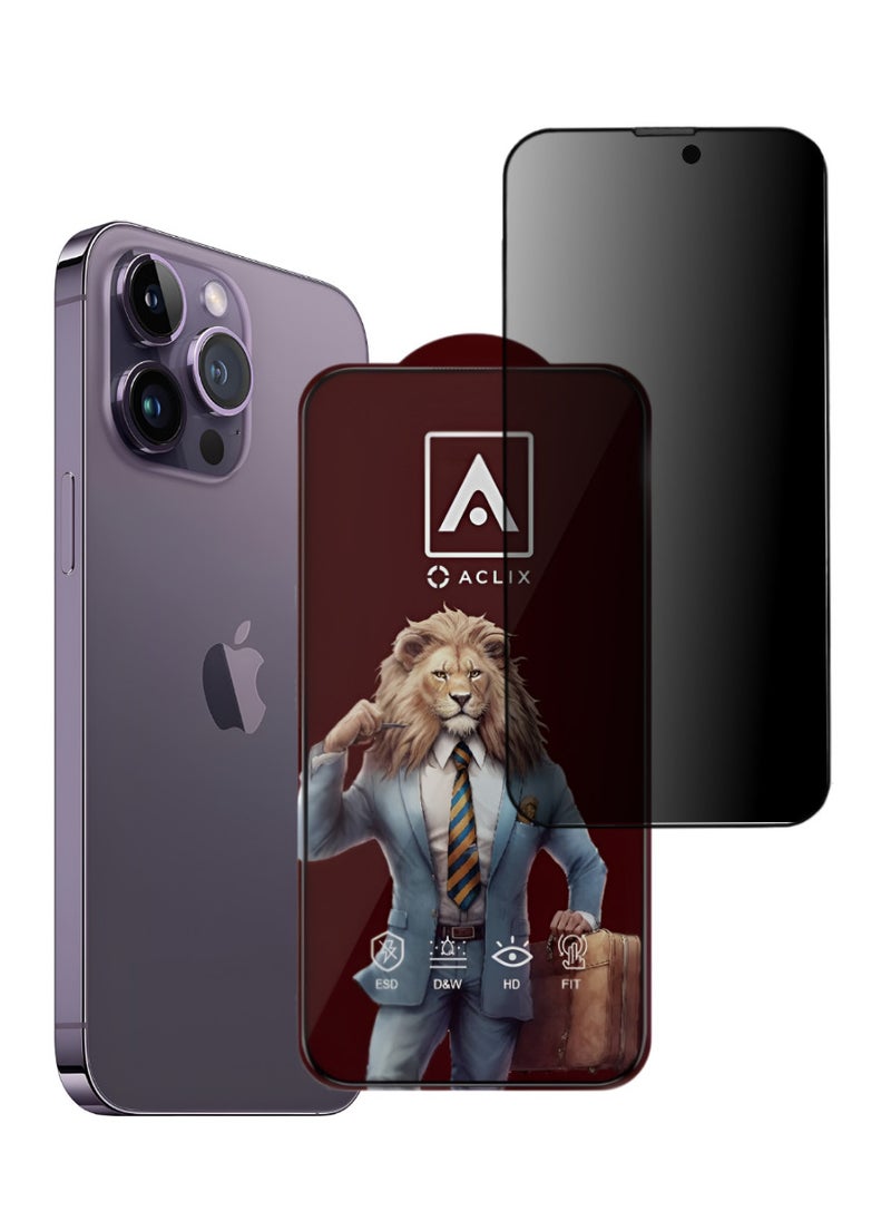 ACLIX Antistatic ESD Dustproof Premium Quality High Definition Anti-Spy Privacy Tempered Glass Screen Protector Designed For  iPhone 14 Pro Max - Image 1