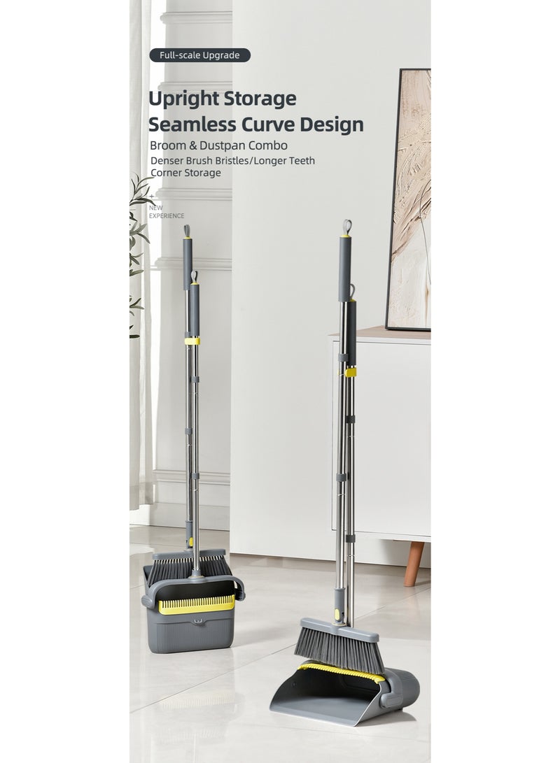 PAACHU Broom and Dustpan Set, Cleaning Supplies Broom and Dustpan Set for Home, 123cm Long Stainless Steel Handle Brooms with Upright Dustpan Combo Set for Home Office Kitchen Lobby Floor Cleaning - Image 1