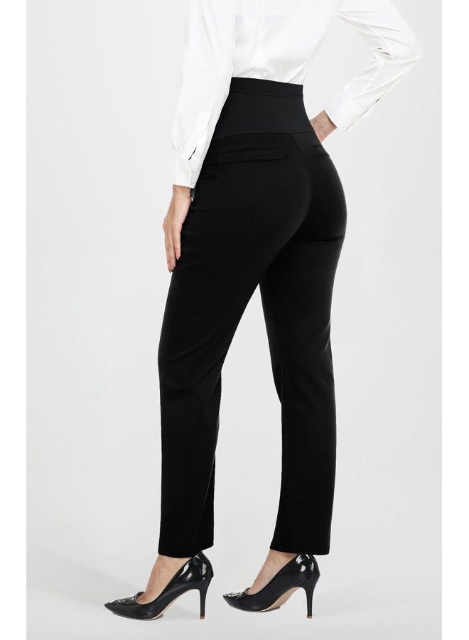 PACBREEZE Women's Maternity Pants for Work Over-Bump Pregnancy Casual Stretchy Straight Dress Pants with Pockets, A01: Black Straight Leg, M - Image 5
