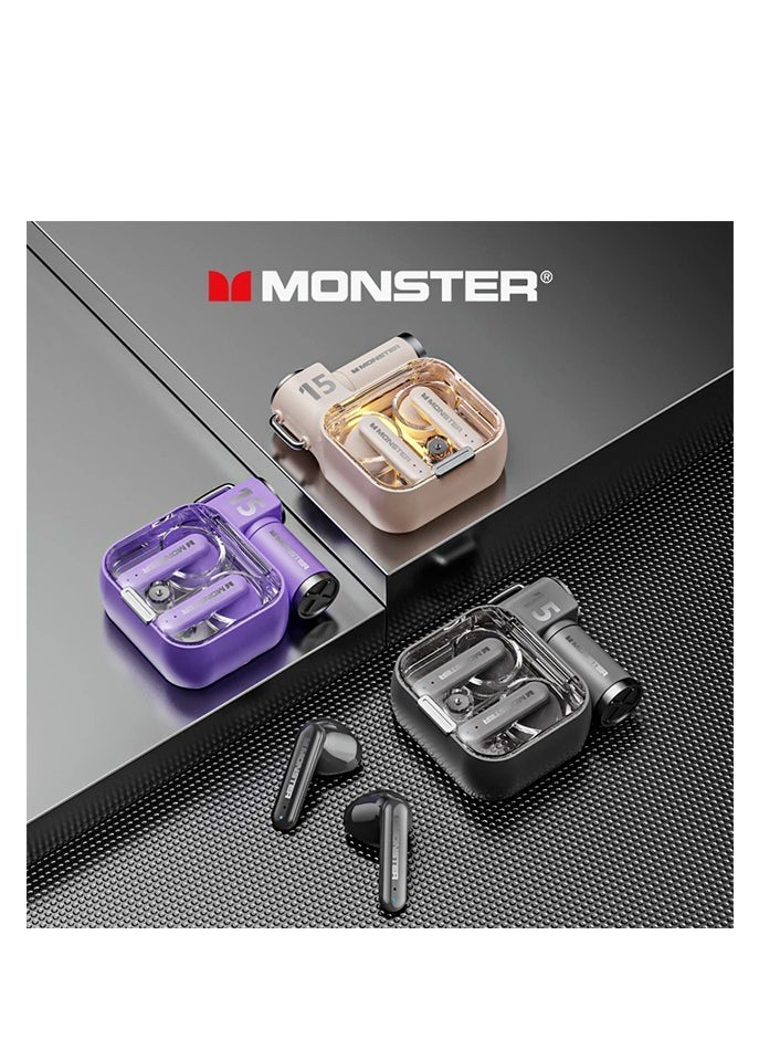 Monster XKT15 Wireless Bluetooth Earbuds Gaming Headphones Deep Bass Low Latency Game Headset with Built in Microphone Noise Canceling Comfortable to wear black
