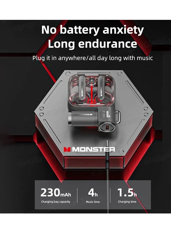 Monster XKT15 Wireless Bluetooth Earbuds Gaming Headphones Deep Bass Low Latency Game Headset with Built in Microphone Noise Canceling Comfortable to wear black