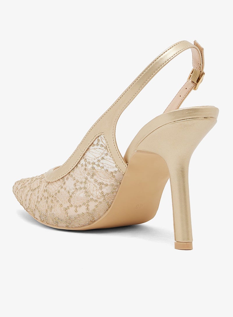 جينجر حذاء بكعب عالٍ شبكي بحزام خلفي - Image 4