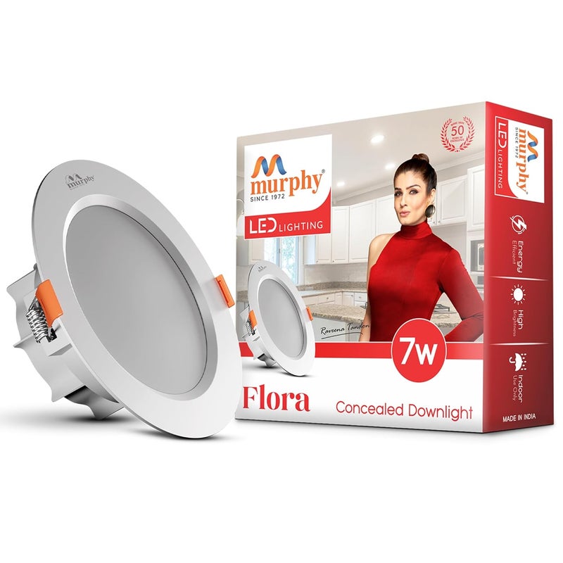 MURPHY Polycarbonate Flora 7W Led Down Light, Cool White Light, Round, Pack Of 1, Recessed Ceiling Led Light, Suited For 3 Inch Junction Box (2 Years Warranty) - Image 1