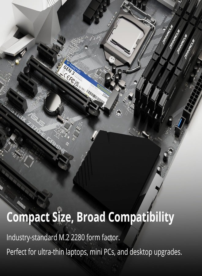 تايم تيك محرك أقراص الحالة الصلبة الداخلي Timetec بسعة 256 جيجابايت من نوع NVMe PCIe Gen3x4 بسرعة 8 جيجابت/ثانية M.2 2280 بتقنية 3D NAND TLC وذاكرة تخزين مؤقتة SLC عالية الأداء بسعة 150 تيرابايت وسرعة قراءة/كتابة تصل إلى 2100/1600 ميجابايت/ثانية لأجهزة الكمبيوتر المحمولة والمكتبية (256 جيجابايت). - Image 4