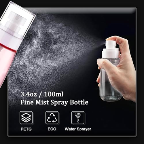 Lyrovo Travel Spray Bottle TSA Approved 100ml 3 Pack Leak Proof Fine Mist Empty Plastic Refillable Spray Bottle for Perfume Essential Oils Toners Rose Water Cosmetics (3 Color, 100ml), Transparent - Image 3