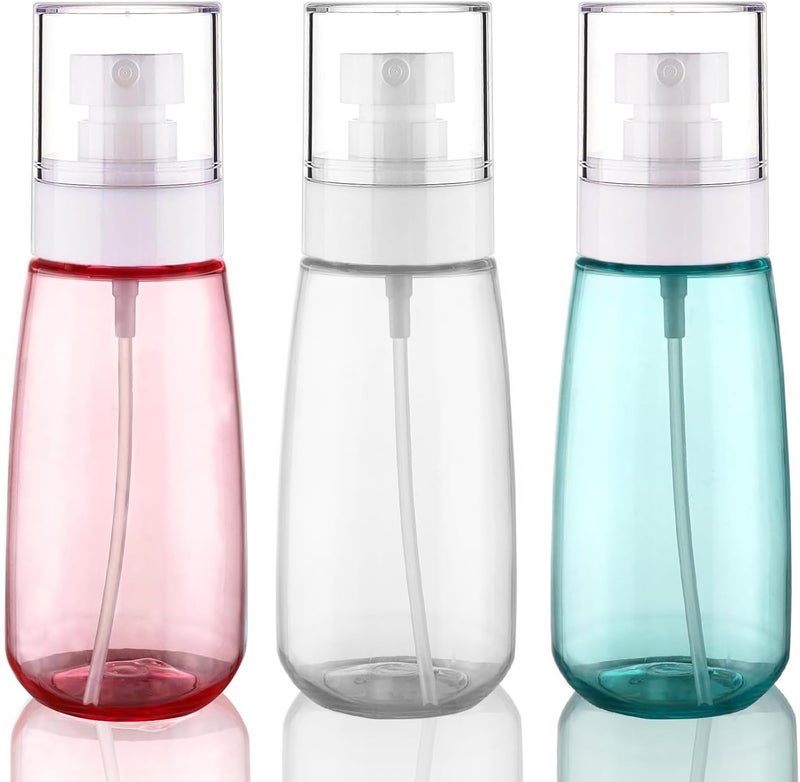 Lyrovo Travel Spray Bottle TSA Approved 100ml 3 Pack Leak Proof Fine Mist Empty Plastic Refillable Spray Bottle for Perfume Essential Oils Toners Rose Water Cosmetics (3 Color, 100ml), Transparent - Image 1
