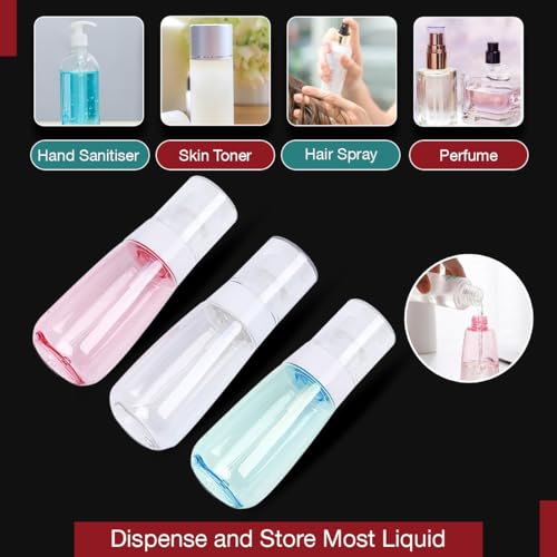 Lyrovo Travel Spray Bottle TSA Approved 100ml 3 Pack Leak Proof Fine Mist Empty Plastic Refillable Spray Bottle for Perfume Essential Oils Toners Rose Water Cosmetics (3 Color, 100ml), Transparent - Image 5