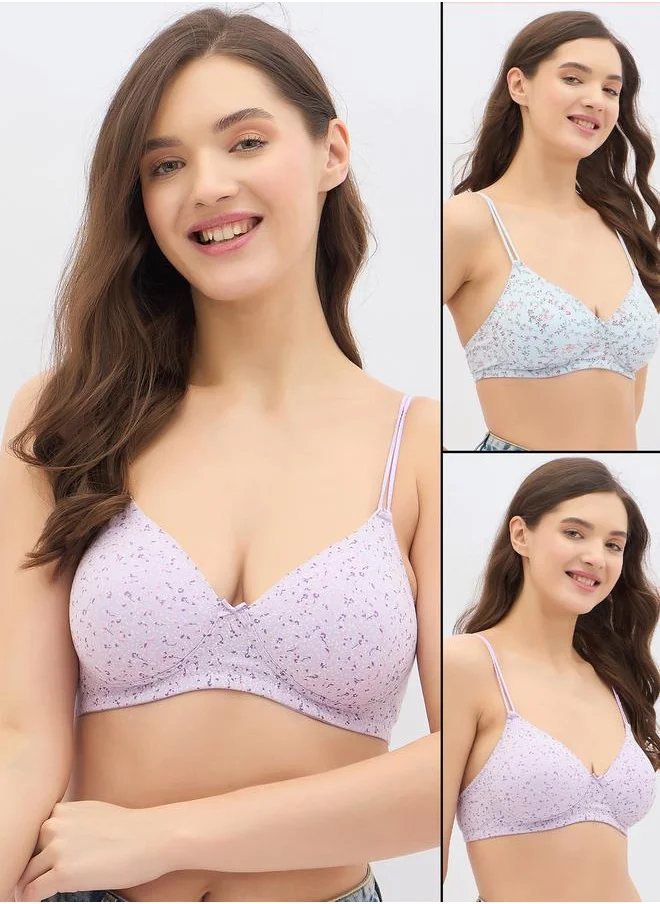 Clovia Clovia Set of 2 - Padded Non-Wired Full Coverage Floral Print T-Shirt Bra