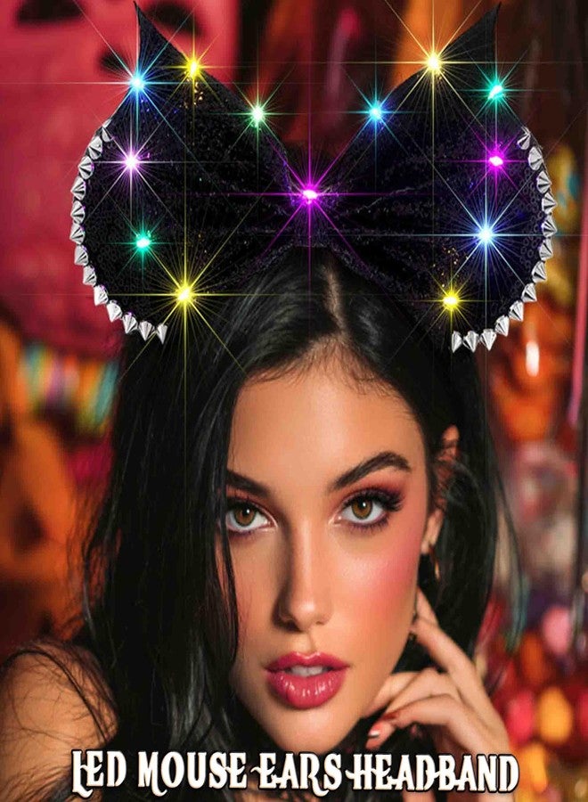 أسورنا طوق رأس مضيء على شكل آذان فأر من Aceorna، طوق شعر مزين بفيونكة LED، غطاء رأس متوهج على شكل جناح، إكسسوارات شعر لامعة للهالوين للنساء (مقاس واحد). - Image 5