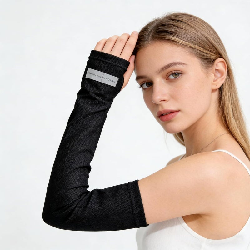 Nan UPF50+ Sun Protection Arm Sleeves and Face Cover Mask Set for Outdoor Activities - Black - Image 1