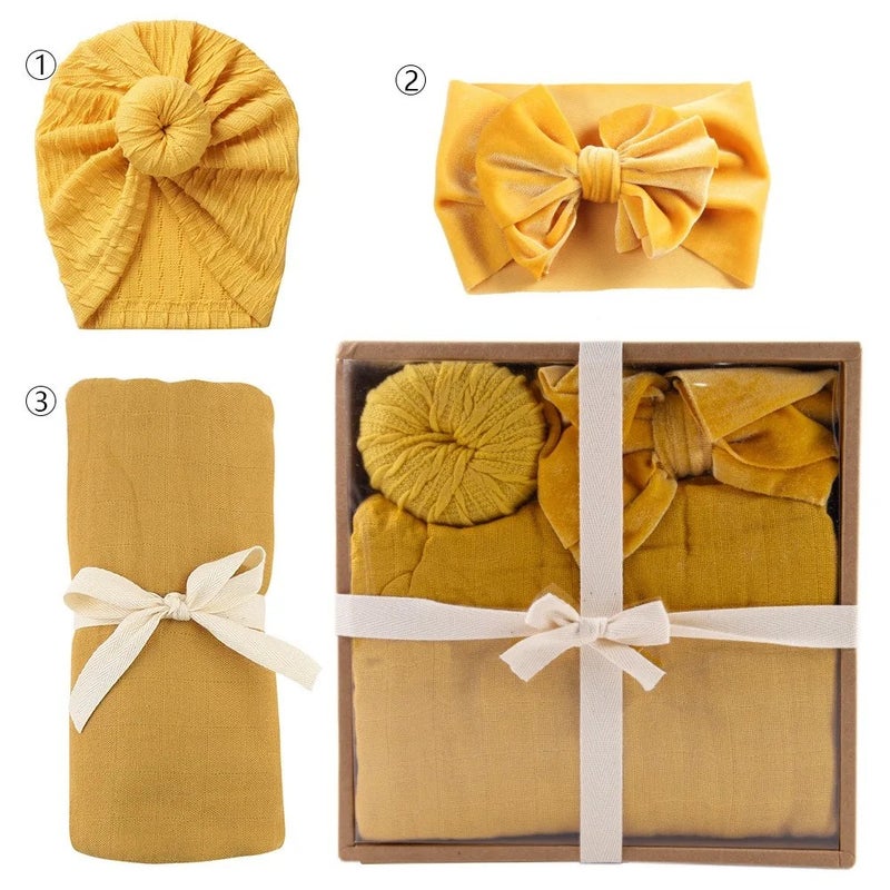 Bluejw Newborn Swaddle Set for Baby Girls - Swaddlers Blanket, Hat & Headband with Bow - 3-Piece Infant Swaddle Wrap Gift Box - Image 1