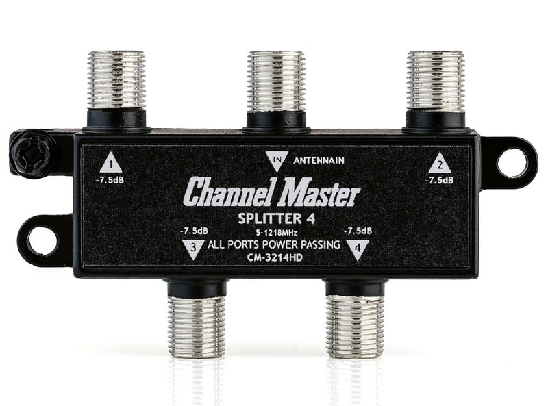 Channel Master Splitter 4 | 4-Way Splitter Distributes Digital HDTV Antenna Signal to 4 TVs, One Input and Four Outputs, Power Passing for Preamplifiers and Boosters, Low-Loss Design, Indoor/Outdoor - Image 1