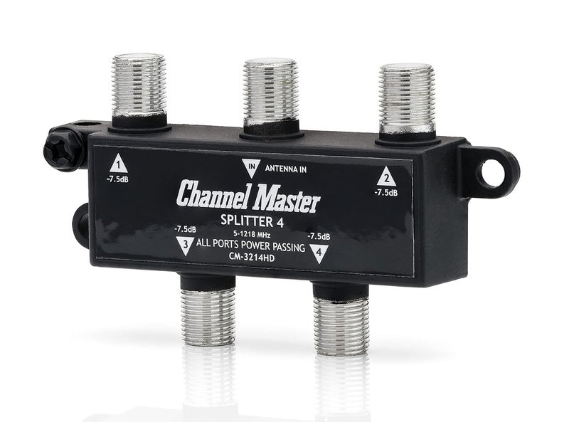 Channel Master Splitter 4 | 4-Way Splitter Distributes Digital HDTV Antenna Signal to 4 TVs, One Input and Four Outputs, Power Passing for Preamplifiers and Boosters, Low-Loss Design, Indoor/Outdoor - Image 2