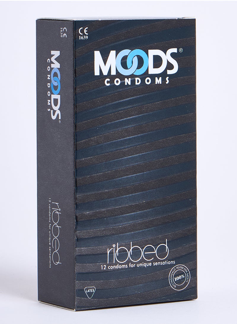 Moods واقيات ذكرية مضلعة 12 قطعة مصنوعة من المطاط الطبيعي  - Image 2