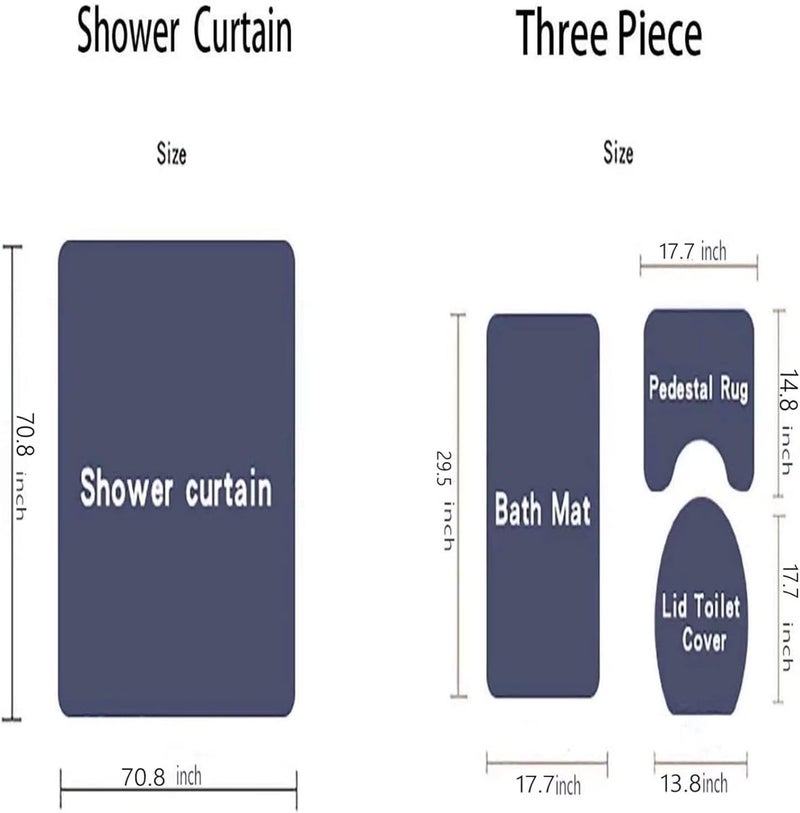 Yddsky 4 Pcs Black Geometric Shower Curtain Sets Non-Slip Bath Rugs, Toilet Cover, U-Shaped Mat, Abstract Geometric Modern Shower Curtain with 12 Hooks - Image 5