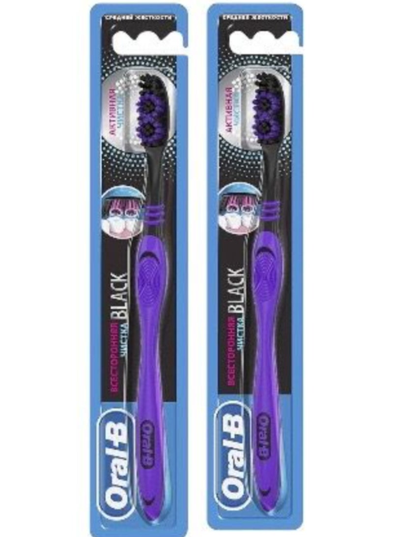 أورال-بي فرشاة أسنان السوداء المحيطة، فرشاة أسنان يدوية متوسطة، عبوة واحدة، متعددة الألوان(قطعتان