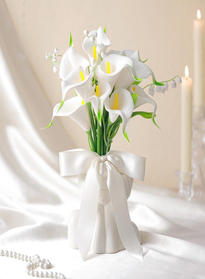 Janinka Artificial Bridesmaid Bouquets Set of 6 Calla Lily Wedding Bouquet Pre-Tied Ivory White Artificial Lily Flowers Bridal Bouquets for Bride Wedding Marriage Proposal Party Church Decoration - Image 4