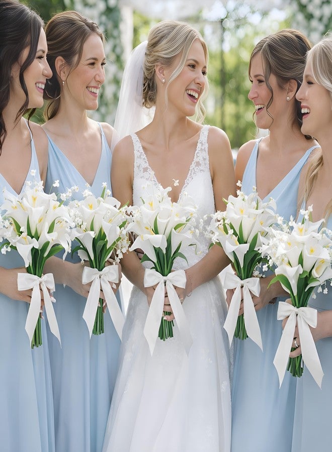 Janinka Artificial Bridesmaid Bouquets Set of 6 Calla Lily Wedding Bouquet Pre-Tied Ivory White Artificial Lily Flowers Bridal Bouquets for Bride Wedding Marriage Proposal Party Church Decoration - Image 5